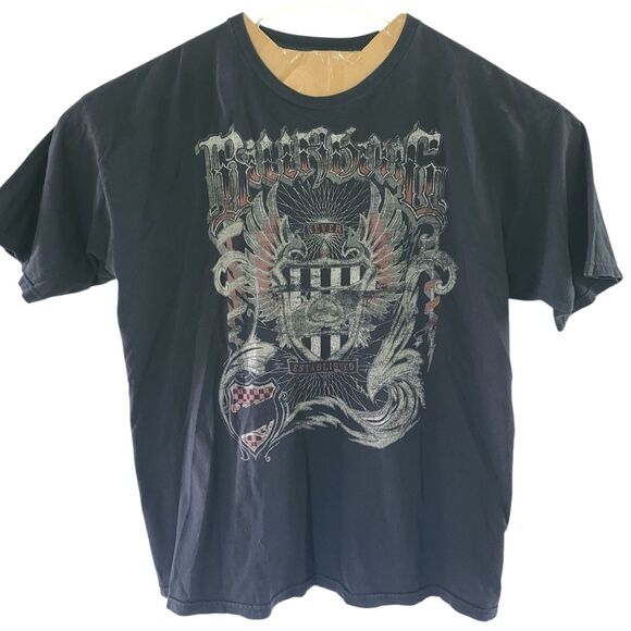 Vtg Billabong Men Sz XL Black Graphic T-shirt Y2k Surf Skate Goth Emo Cotton Tee - Picture 1 of 8